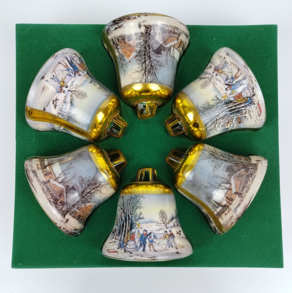 Gold and Cream Holiday Bell Ornaments Set AS IS READ